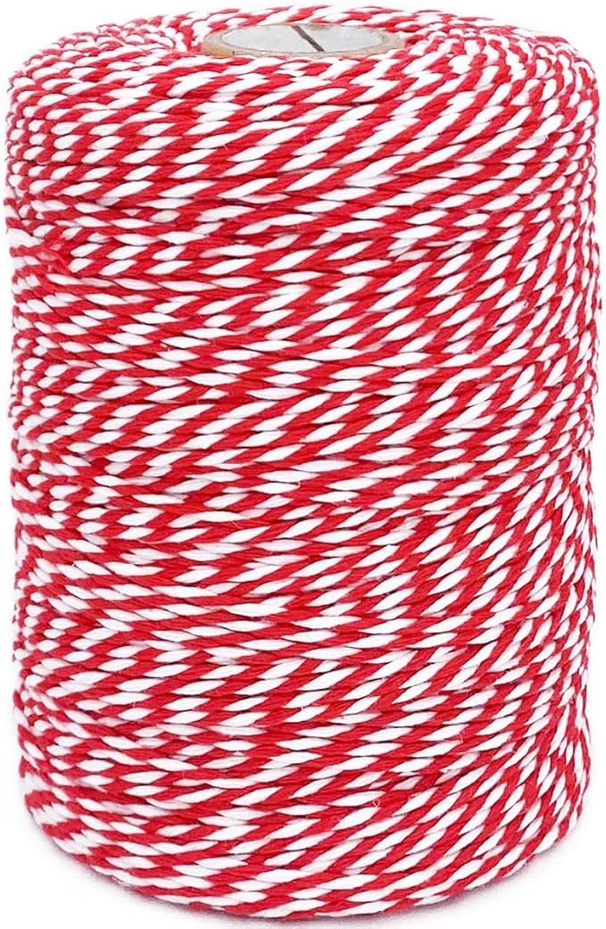 Leecogo Bakers Twine String Red and White Cotton Twine 656 Feet Christmas Twine for Gift Wrapping DIY Crafts Home Decoration Cooking