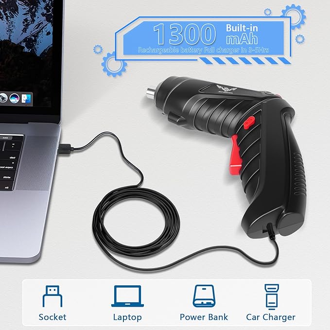 28 in 1 Electric Screwdriver Cordless Rechargeable Small Power Drill Set 3.6V Li-ion 3.5Nm Max Torque Electric Rotatable with LED Light Screwdriver for Home Office DIY Tools (Black)