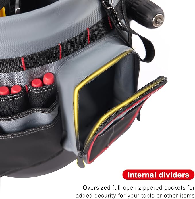 IRONLAND Bucket Tool Organizer Fit 3.5-5 Gallon Bucket, 64 Pockets, Bucket Tool Caddy Organization for Garden, Construction, Carpenter, Electrician, Builder red