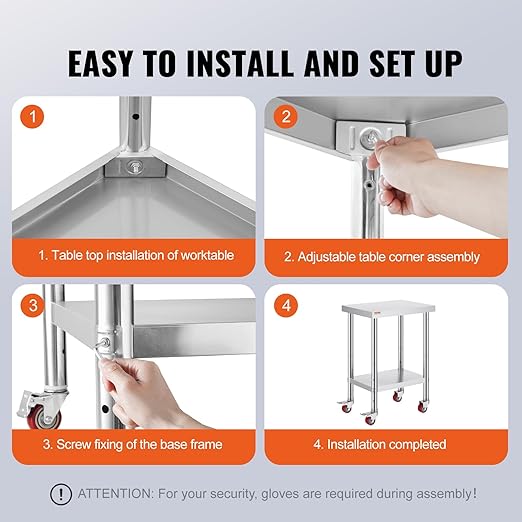 Mophorn 24x18x34 Inch Stainless Steel Work Table 3-Stage Adjustable Shelf with 4 Wheels Heavy Duty Commercial Food Prep Worktable with Brake for Kitchen Prep Work