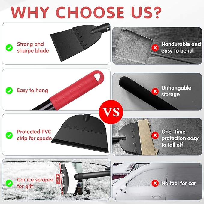 REAPALOT Multifunctional Garden Cleaning Shovel, 53.5inch Heavy Duty Flat Shovel, Stainless Steel Long Handle Lawn Edging Scraper, Outdoor Floor Scraper for Weeding and Snow Ice Removal - Black Red