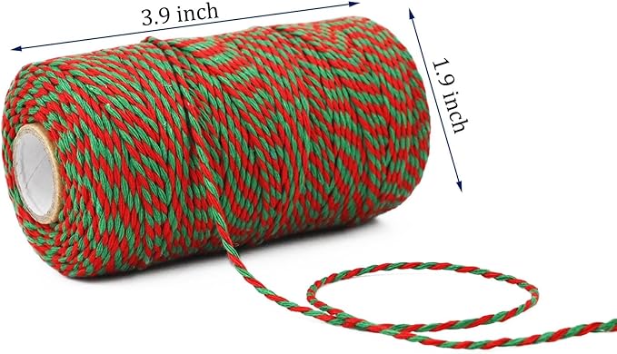 Cotton Twine Green and Red Baker String 2mm Thick 328 Feet Christmas Twine for Gift Wrapping DIY Crafts Home Decoration Gardening