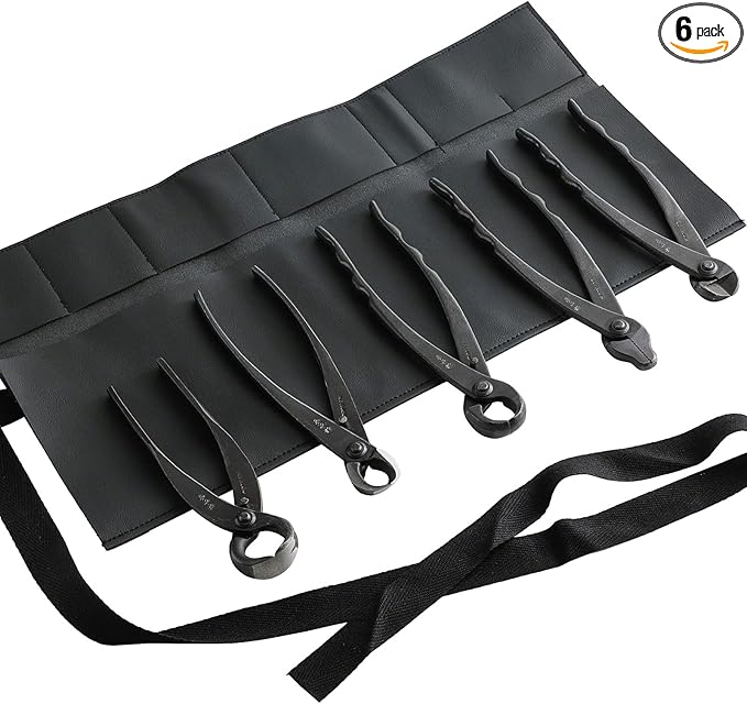 Wazakura Made in Japan 5 PCS Bonsai Cutter Tools Set with Roll Bag: Concave Branch Cutter, Knob Cutter, Jin Plier, Wire Cutter, Root Cutter. Bonsai Tool Kit - 5PCS Bonsai Cutter Set with Case