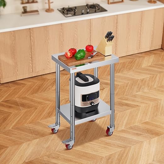 Mophorn 24x18x34 Inch Stainless Steel Work Table 3-Stage Adjustable Shelf with 4 Wheels Heavy Duty Commercial Food Prep Worktable with Brake for Kitchen Prep Work