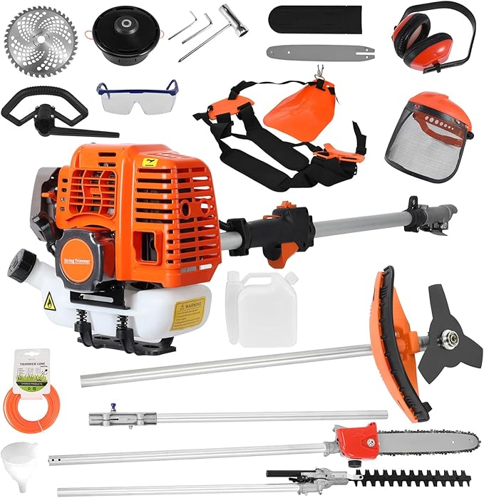52CC 2-Cycle Gas Weed Wacker, 6 in 1 Gas Weed Eater, 2025 Upgraded Weed Eater, 9500rpm High Power String Trimmer, Brush Cutter for Yard, Garden Easy to Start(US Fast Arrival