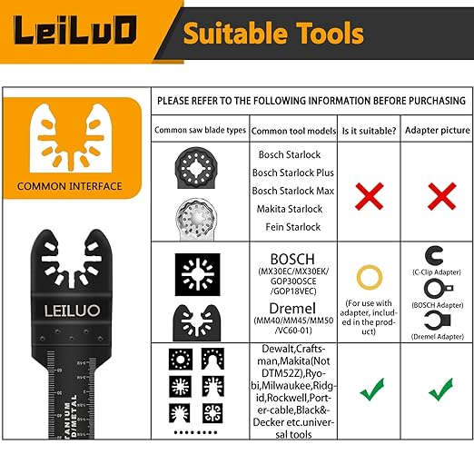 LEILUO 50 Pcs Multitool Blade for Wood Nails Drywall Titanium Oscillating Saw Blades Japanese Tooth Oscillating Tool Accessories with Storage Bag Compatible with DeWalt Makita Dremel and More