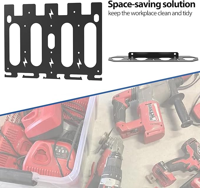 3-in-1 Metal Wall Mount Storage Rack for Milwaukee Chargers Batteries Drills,Battery and Charger Organizer, for 4x18V Batteries, M12-18C Chargers,M12-18FC Charger,M18 DFC,Power Tool Organizer