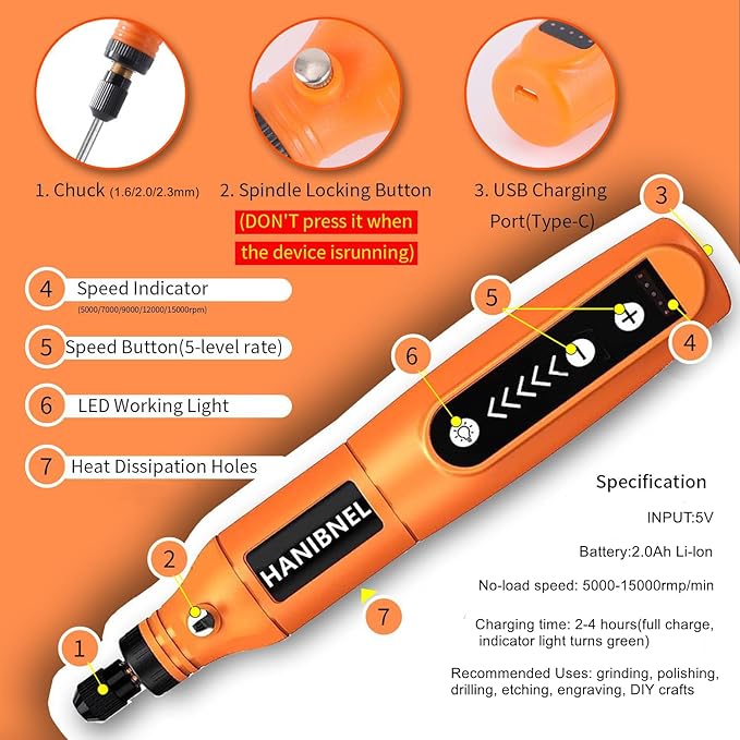 Mini Cordless Rotary Tool Kit, 5 Speed Power Engraving Tool with 71 Accessories, 3.7V Li-ion Battery Multi-Purpose Craft Rotary Tool for Engraving, Polishing, Sanding, DIYCrafts