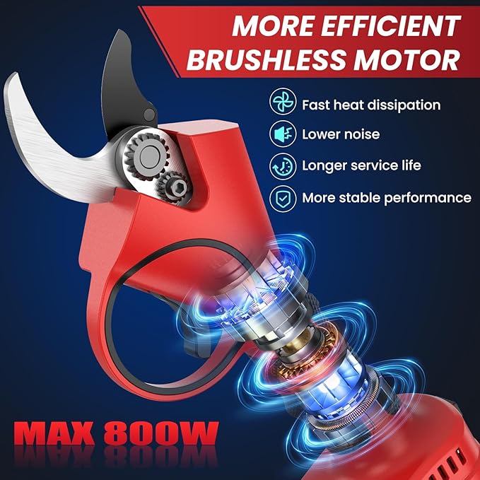 Electric Pruning Shears,1.6"Cordless Pruning Shears for Gardening,SK7 Blades,800W Brushless Motor,Battery Pruning Shears with 21V 2000mAh*2 Batteries,Ideal Dad's Gifts for Tree Trimming,Branch Cutter