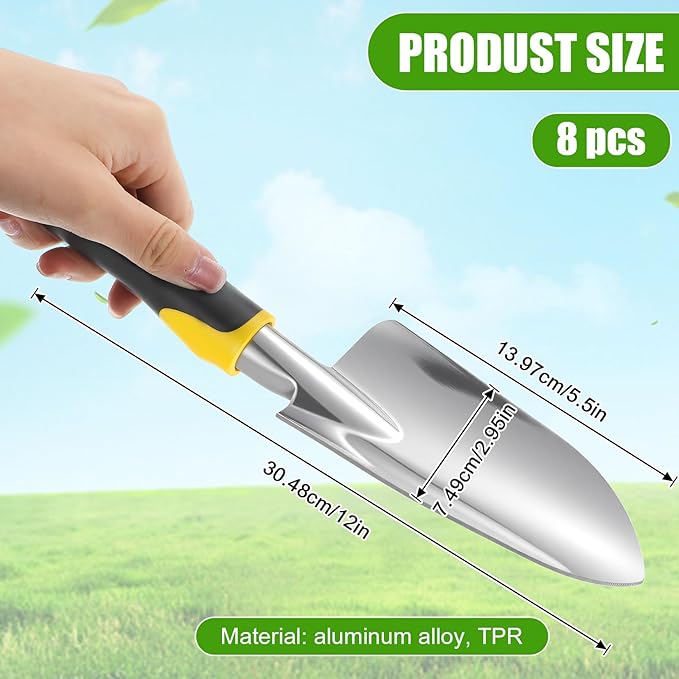 8 Pcs Garden Shovel Aluminum Alloy Heavy Duty Trowel Garden Tool Small Shovels for Digging Metal Hand Trowel Spade with Soft TPR Handle for Lawn Yard Farm Home Shop Planting