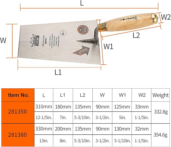 KSEIBI 281350 Narrow Bucket Brick Trowel Wooden Handle Square Tip Bricklaying Trowel (7Inch-180mm)