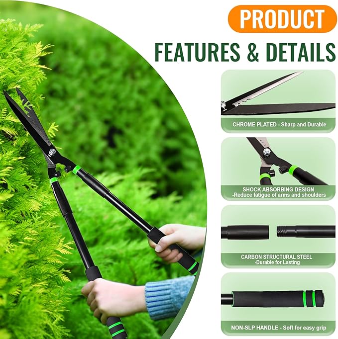 29.9" Hedge Shears,Professional Pruning Shears For Gardening,Sharp Hedge Clippers Handheld With Comfort Grip Handles,Carbon Steel Garden Clippers Handheld for Precise Trimming Gardening Tools