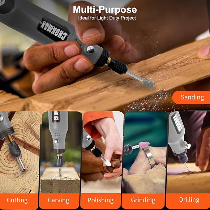 Mini Cordless Rotary Tool, 5-Speed Grinder Kit with 72 Accessories and Front LED Light, Type-C Charging Art Craft Tool for Engraving, Sanding, Polishing, Drilling, Grinding Gray