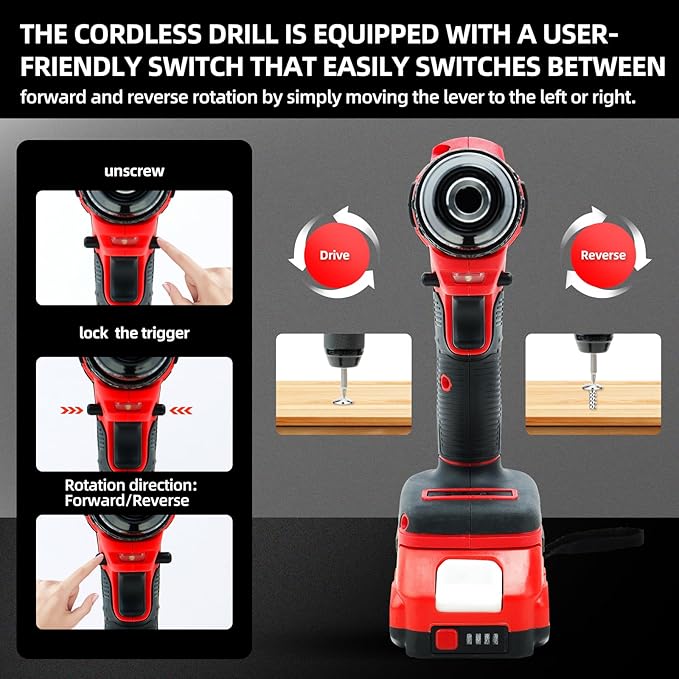 DOGTOOTH 21V MAX Cordless Drill Driver Kit with 2 * Batteries and Charger, Compatible with Makita 18V Battery Build-in LED, Variable Speed Trigger, 0-1500 RPM, Brushless Motor, Bits, Carry bag