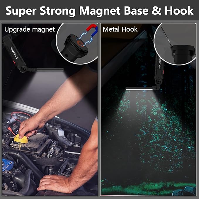 Working Light Portable, Rechargeable Work Lights with Magnetic Base Hanging Hook,360° Rotate 5 Modes,COB LED 800 Lumens Foldable Inspection Light for Car Repair, Grill and Outdoor Use(4pack)