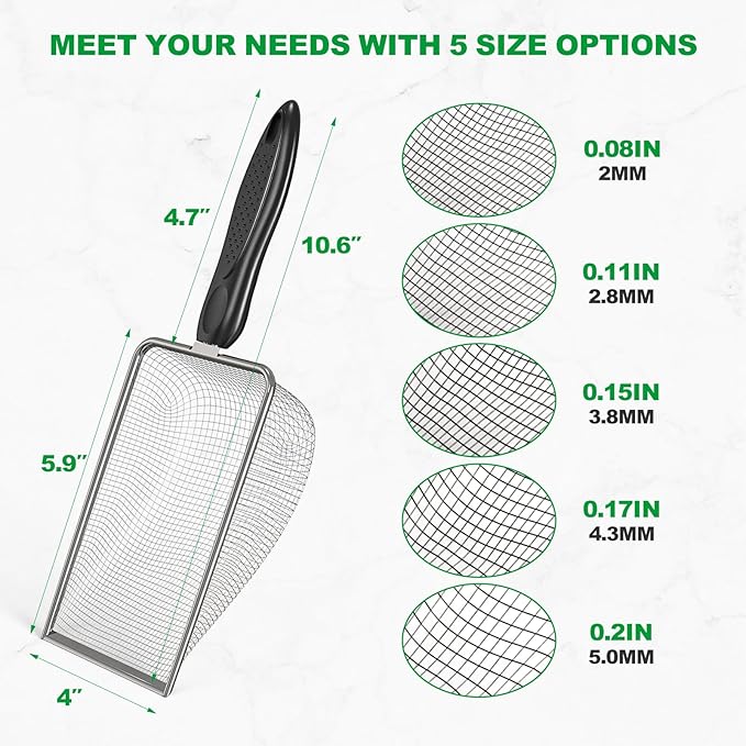 5pcs Soil Sifter Set for Gardening – Includes 2mm/2.8mm/3.8mm/4.3mm/5mm Garden Sifter for Soil, Handheld Compost Sifter for Dirt,Rocks, Heavy-Duty Shovel for Soil, Compost Sifting