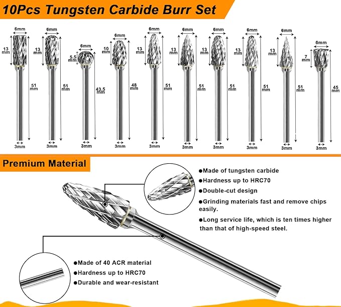 Tungsten Carbide Burr Set 1/8" Shank,Die Grinder Bits with Sanding Drums and Cutting Wheel Set, 185Pcs Pratical Sanding Tool Accessories for Dremel Rotary Tool