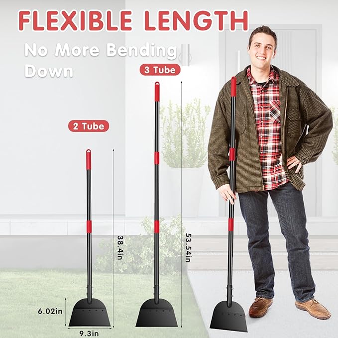 REAPALOT Multifunctional Garden Cleaning Shovel, 53.5inch Heavy Duty Flat Shovel, Stainless Steel Long Handle Lawn Edging Scraper, Outdoor Floor Scraper for Weeding and Snow Ice Removal - Black Red