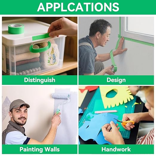 Premium Green Masking Tape,Painters Tape,Green Painters Tape for Automotive,DIY Paper Arts & Crafts, Spraying Drywall Paint, No Residue & Easy to Clean Up,12pcs 0.7inch X 54 Yd Painter's Tape