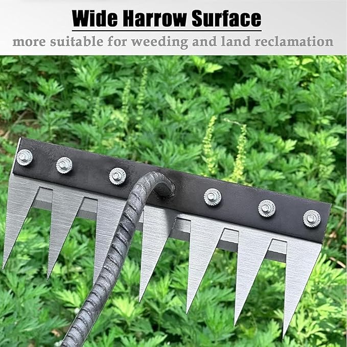 Iron Rake 2.0, Upgraded Iron Weeding Rakes 2.0, Iron Rake for Gardening and Weeding, Multifunctional Heavy-Duty Iron Rakes Gardening Hand Weeder Tools, Durable & Lightweight (7 Teeth)
