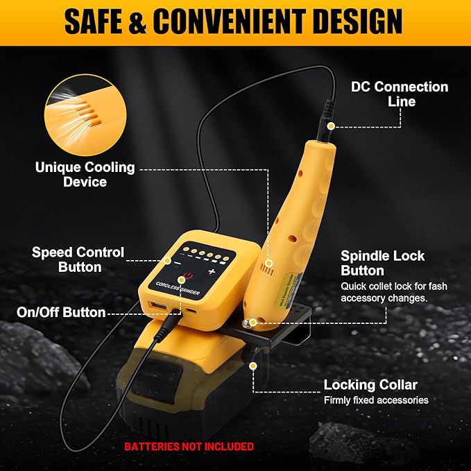Cordless Rotary Tool Kit for DEWALT 20V Max Battery, 6-Speed with 25 Accessories, Multi-Purpose Power Rotary Tool for Sanding, Polishing, Drilling, Etching, Engraving, DIY Crafts (No Battery)