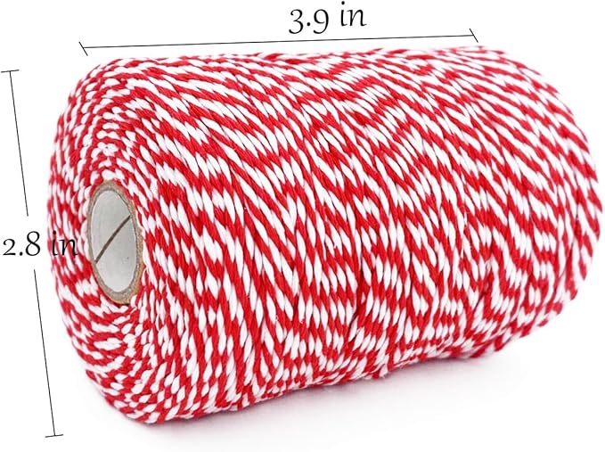 Leecogo Bakers Twine String Red and White Cotton Twine 656 Feet Christmas Twine for Gift Wrapping DIY Crafts Home Decoration Cooking