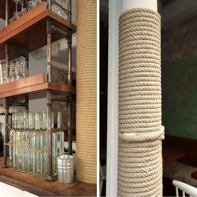 Natural Jute Rope Hemp Rope (3/8 in x 200 ft) Strong Jute Twine for Crafts Cat Scratch Post Hammock Decorating