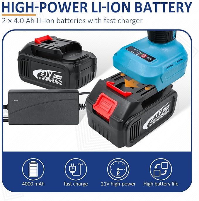 PENSUN Cordless Impact Wrench With Work Light, 3000 RPM & Max Torque 260 ft-lbs Brushless Impact Wrench, 1/2 Impact Gun with 2pcs 4.0Ah Li-ion Battery