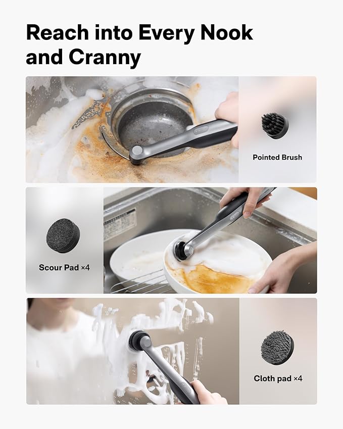 HOTO Wand™ Cordless Spin Scrubber, Electric Rechargeble Grout Cleaning Brush, IPX7 Waterproof Bathroom Scrubber, 12 Replaceable Brush Heads Version Power Scrubber for Grout, Tiles, Corners, Crevices