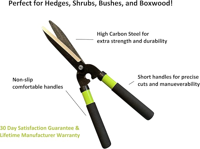 GARDEN GURU Hedge Shears Clippers for Trimming & Shaping Borders, Boxwood, Decorative Shrubs, Bushes, Grass – 15 inch High Carbon Steel Gardening Hedge Clippers & Shears with Comfort Grip Handles (4)