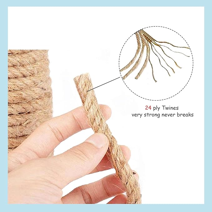 Natural Jute Rope Hemp Rope (3/8 in x 200 ft) Strong Jute Twine for Crafts Cat Scratch Post Hammock Decorating