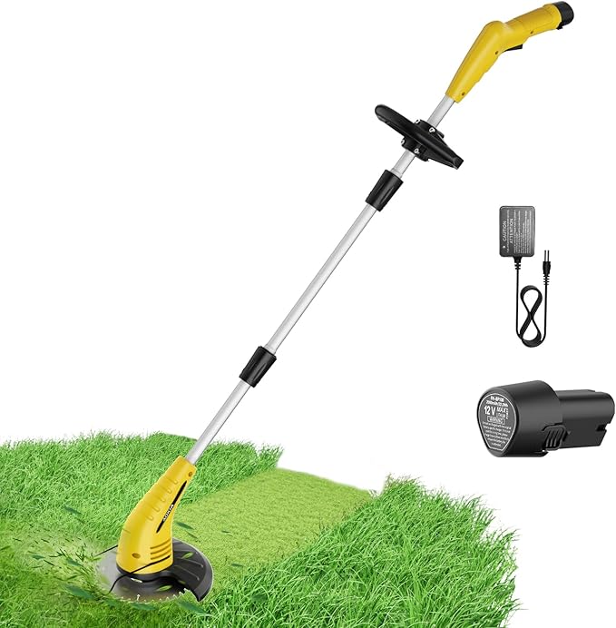 Aokia Electric Weed Wacker Cordless: Weed Trimmer Grass Cutter Lightweight,2.0Ah Battery Powered with Fast Charger, Lawn Mower Grass 2 Blade Types for Lawn, Garden, Yard, Yellow