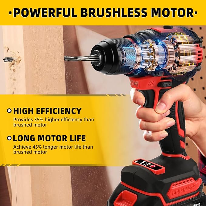 21V Cordless Power Drill/Driver Set, 2 Variable Speeds with LED Light, 3/8" Keyless Chuck, 2 Batteries & Charger, 28-Piece Kit for Home Use(Red)