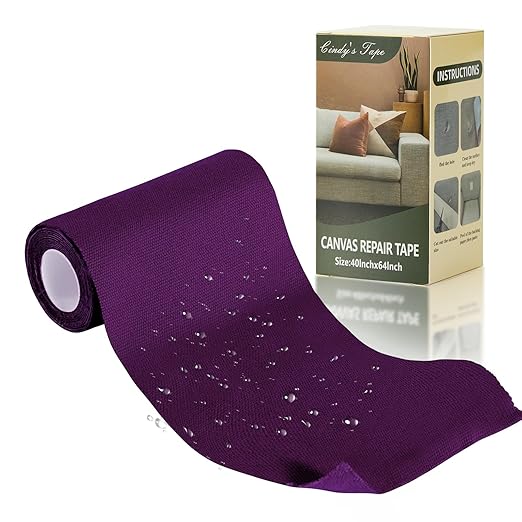 Canvas Repair Tape, 4×63 Inches Purple Waterproof Self-Adhesive Patch for Outdoor Gear, Durable and Weatherproof Fabric Tape for Boat Covers,Couch,Tents, Sofas, Sun Shades, Awnings, and Lounge Chairs
