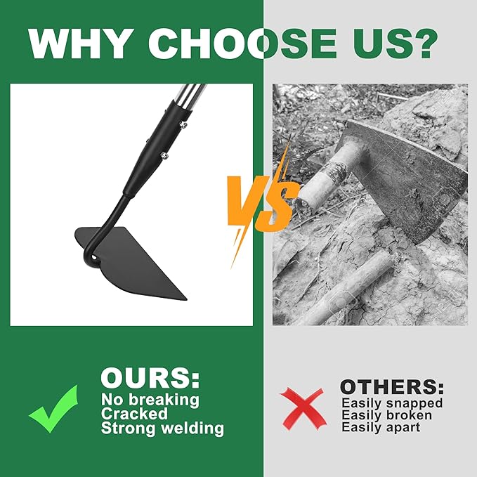 Garden Hoe, Long Handle Hoe Garden Tool with Non-Slip Silicone Cover, 56-Inch Stainless Steel Handle, Heavy Duty Hoe with Durable Blade, for Digging Loosening Weeding Planting