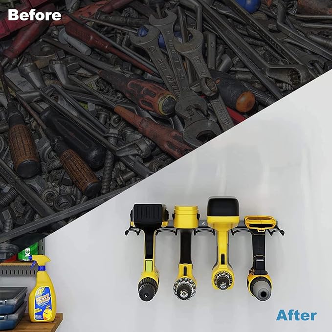 Electric Drill Storage Rack, 2PCS Heavy Duty Metal Wall Mounts, Holds 4 Drills, Compact Storage for Garage or Workshop