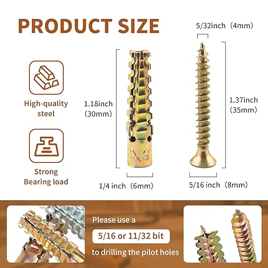 70 Packs Heavy Duty Hollow Wall Anchors with Screws, Loose Hinge and Stripped Hole Repair Kits (6x32mm)