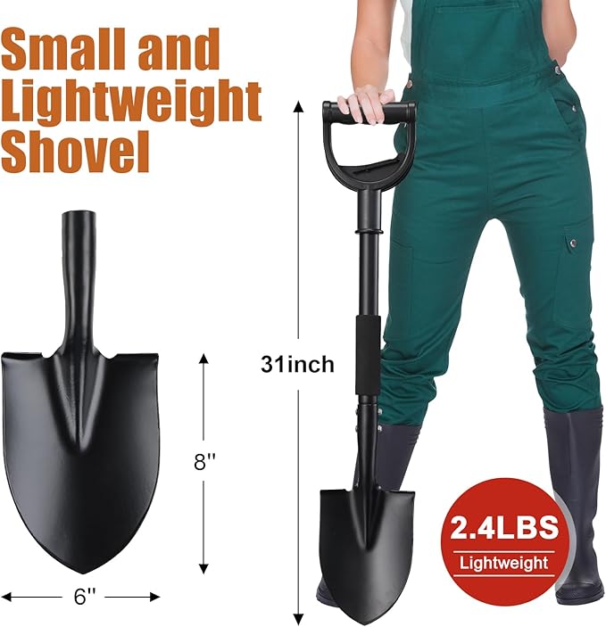 Shovel, Garden Shovels for Digging, 31” Small Spade with D-Handle Portable,Suitable for Car Snow Removal Trenching Kids Sand Beach Shovel Camping Gardening