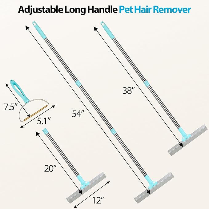 Carpet Rake for Pet Hair Removal Tool, 2025 New Generation 2 in 1 TPU and Copper Rake Teeth Pet Hair Remover with 54’’ Adjustable Long Handle, Reusable Cat Dog Hair Cleaner Rake Broom