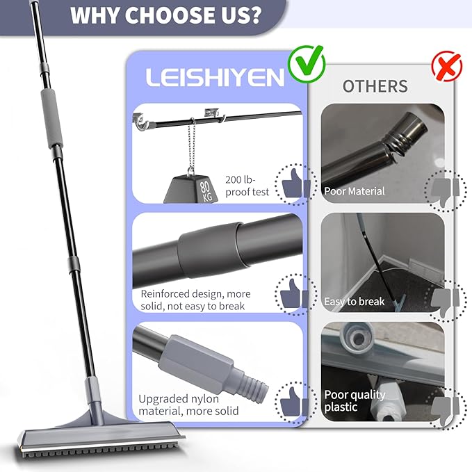 Carpet Rake for Pet Hair Removal - 3 in 1 Pet Hair Remover Tool with 58" Adjustable Long Handle,Reusable Dog & Cat Carpet Scraper,Pet Hair Remover for Rugs,Mats,Couch,Curtains(Gray)