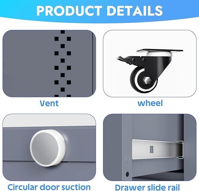 KAER Metal Garage Storage Cabinet with Wheels Tool Chest with Drawer 2 Doors and Adjustable Shelf Industrial Style Tool Cabinets for Warehouse Garage Basement Repair Shop - Assembly Required