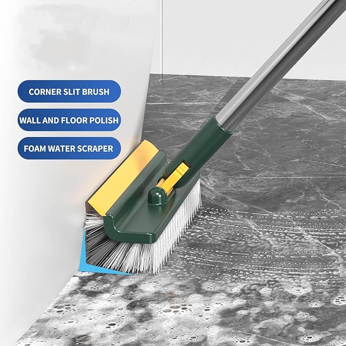51" Adjustable 2-in-1 Push Broom: Ideal for Tile, Shower, Bathroom, Kitchen, Garage, Deck & Wall. Heavy-Duty Scraper and Stiff Bristles for Efficiently Scrubbing Tough Stains