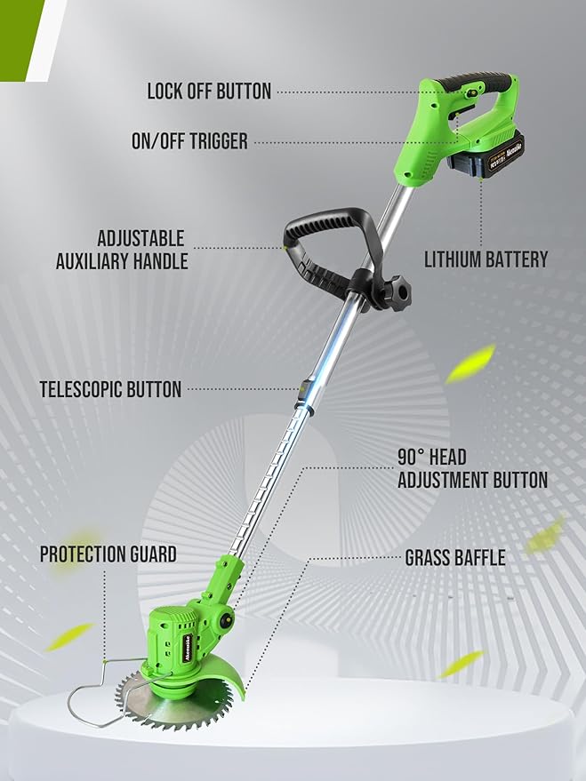 Electric Weed Wacker Cordless: 21V Weed Eaters Battery Powered with 2 Batteries & Charger, Stringless Metal Blade Weed Trimmer 3 in 1 Grass Trimmer/Edger/Brush Cutter for Lawn Yard Garden