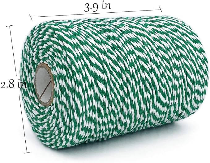 Leecogo Bakers Twine String Green and White Cotton 656 Feet for Gift Wrapping, DIY Crafts, Home Decoration, Cooking
