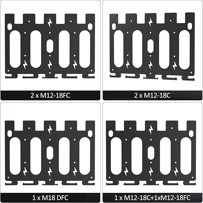 3-in-1 Metal Wall Mount Storage Rack for Milwaukee Chargers Batteries Drills,Battery and Charger Organizer, for 4x18V Batteries, M12-18C Chargers,M12-18FC Charger,M18 DFC,Power Tool Organizer