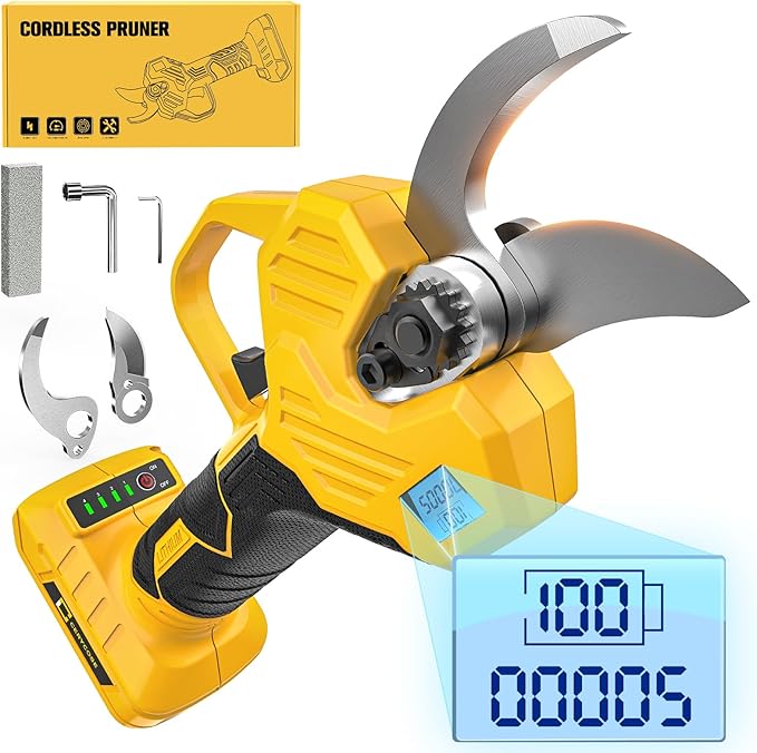 Pruning Shears Compatible with DeWalt 20v Battery,Cordless Electric Pruner with LCD Display & Imported SK7 Steel Blades,1.2-Inch Cutting Diameter for Gardening Tree Pruning(No Battery)