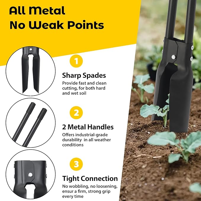 Post Hole Digger Tool, Heavy Duty Post Hole Digger with 55 Inch Handle, Dual Sharp Blades for Soil Plugging, Digging, Cultivating, Weeding, Manual Post Hole Digging Tool Garden Shovel, Black