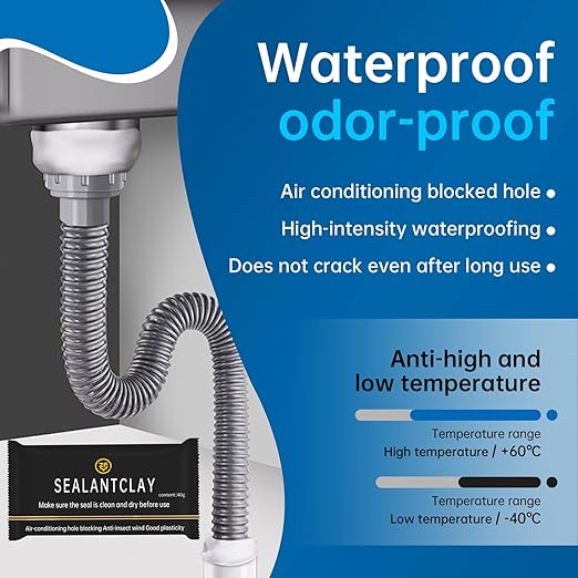 Quick Mending Mud & Waterproof White Sealant Putty (Pack of 8) - Ideal for Sealing: Air Conditioning Gaps, Wall Holes, and Drain Pipe Connections,Duct Seal Repair Sealing Clay.