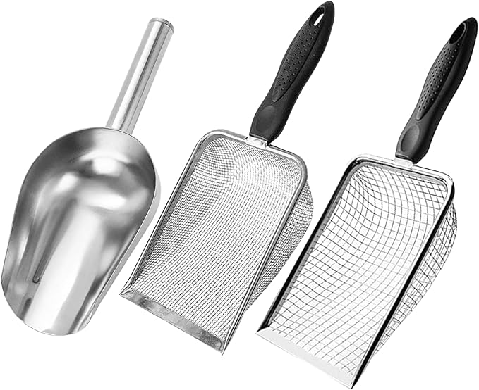 3 Pcs Soil Sifter for Gardening with Garden Shovel, (2.8/5 MM Mesh) Soil Sieve and Scoop for Screening Rock, Dirt, Compost and Gravel, 304 Stainless Steel: Rust-Resistant, Suitable for Beaches & Pets