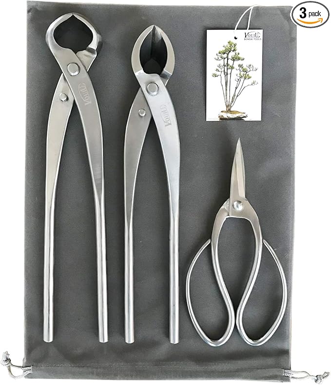 3-Piece Bonsai Tool Set,11inch Concave Cutter,11.5inch Knob Cutter,7.5inch Bonsai Scissors